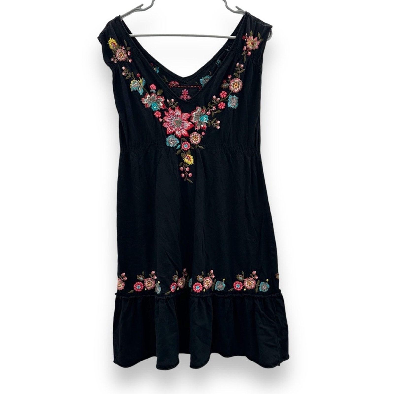 Johnny Was Black Multicolor Floral Embroidery Tunic Top, Women's (Size Small)