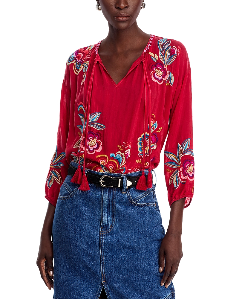 Johnny Was Zadonia Floral Tassel Tie Blouse