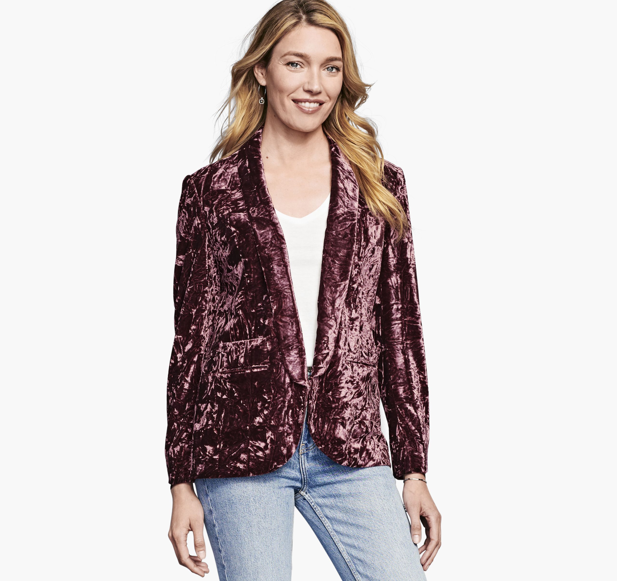 Johnston & Murphy Women's Crushed Velvet Blazer - Dark Rose - Size L