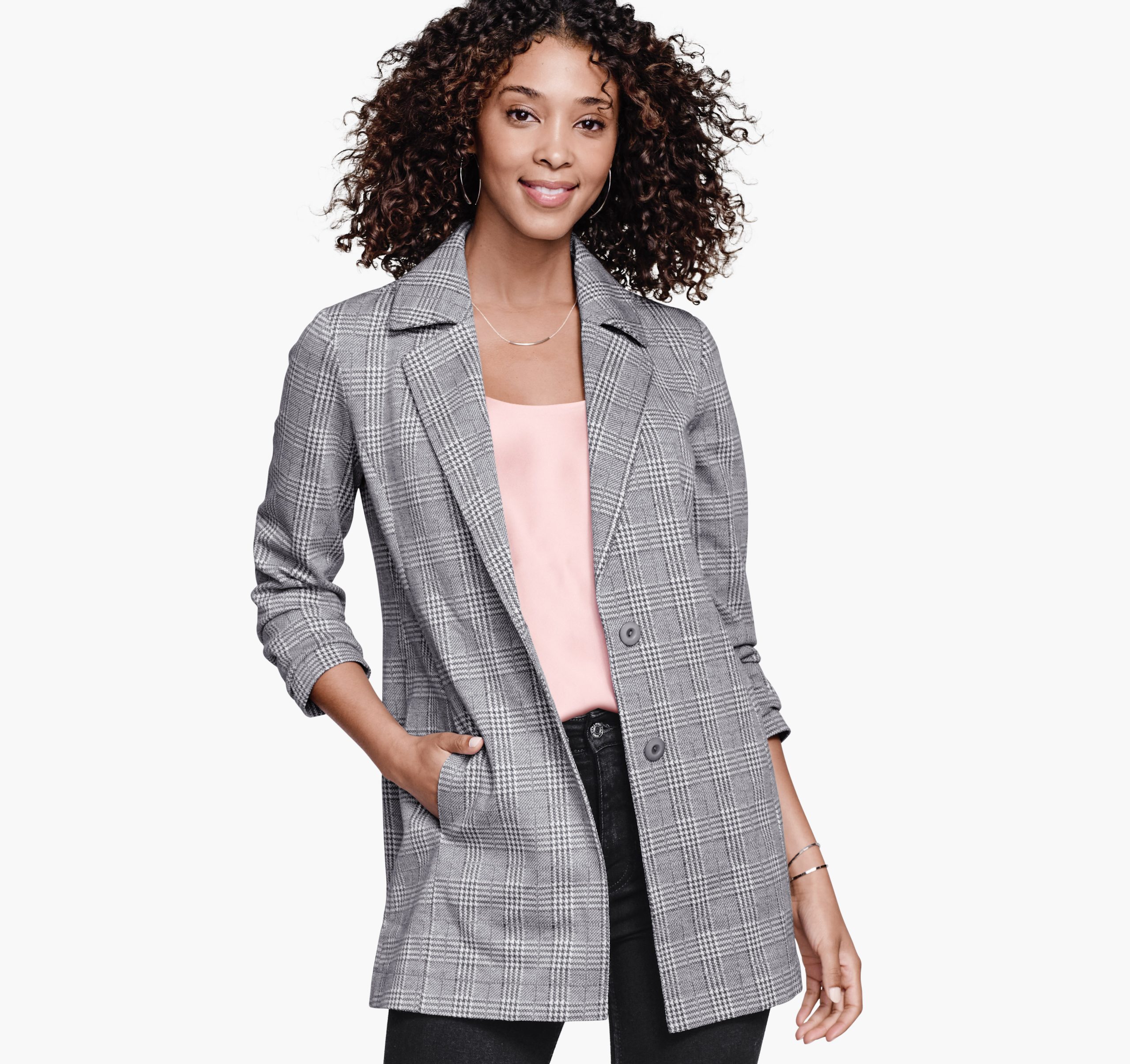 Johnston & Murphy Women's Plaid Knit Blazer - Gray/White - Size S