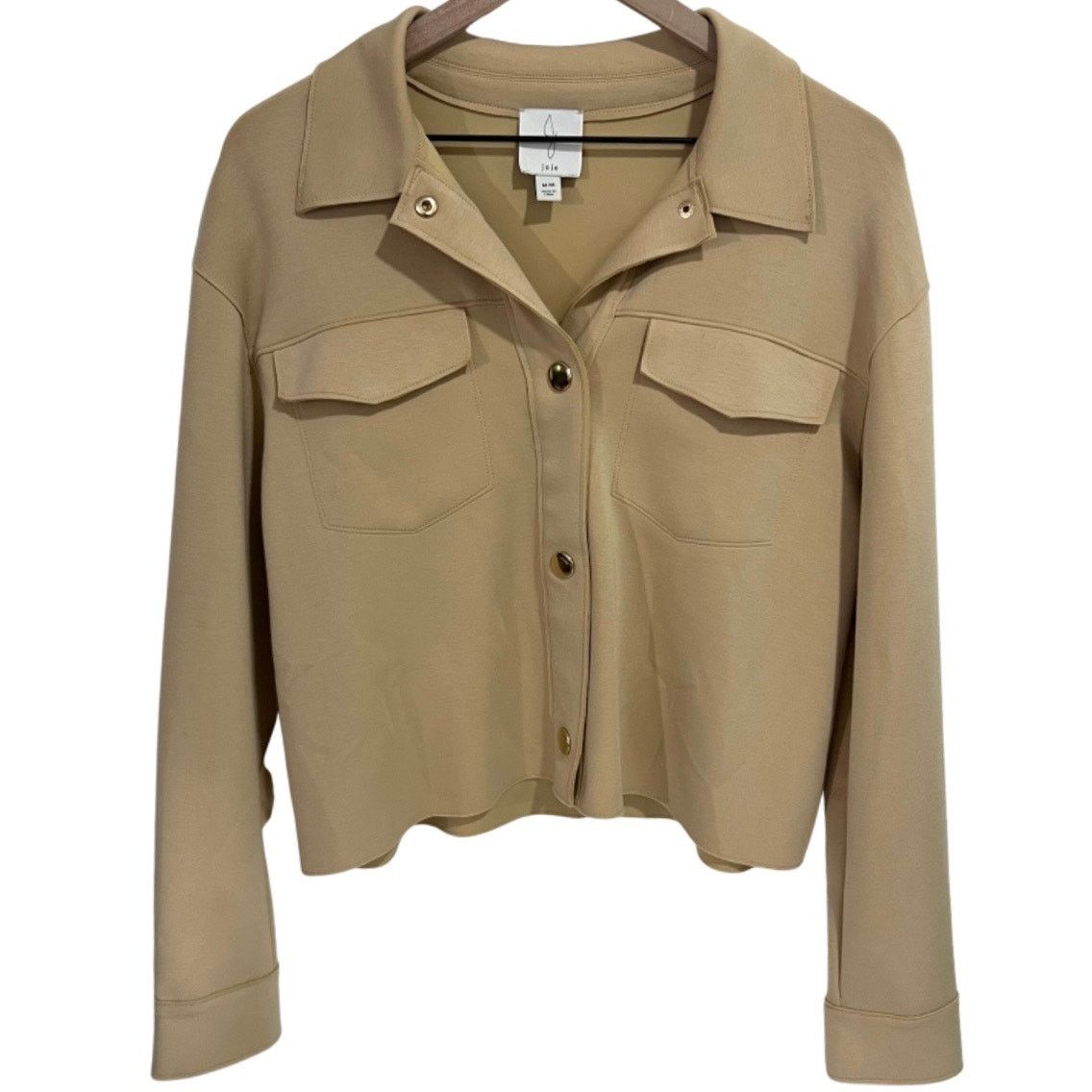 Joie Camel Tan Cropped Knit Utility Jacket With Gold Buttons, Women's (Size Medium)