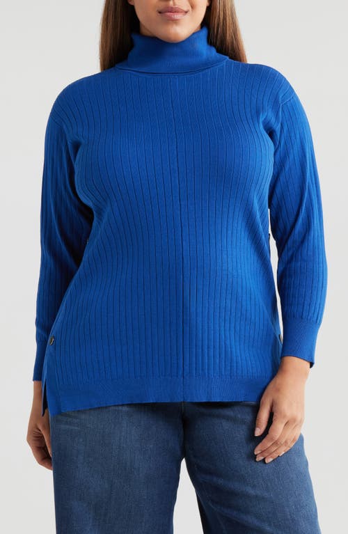 Jones New York Turtleneck Rib Tunic Top in Sapphire at Nordstrom, Size 1X