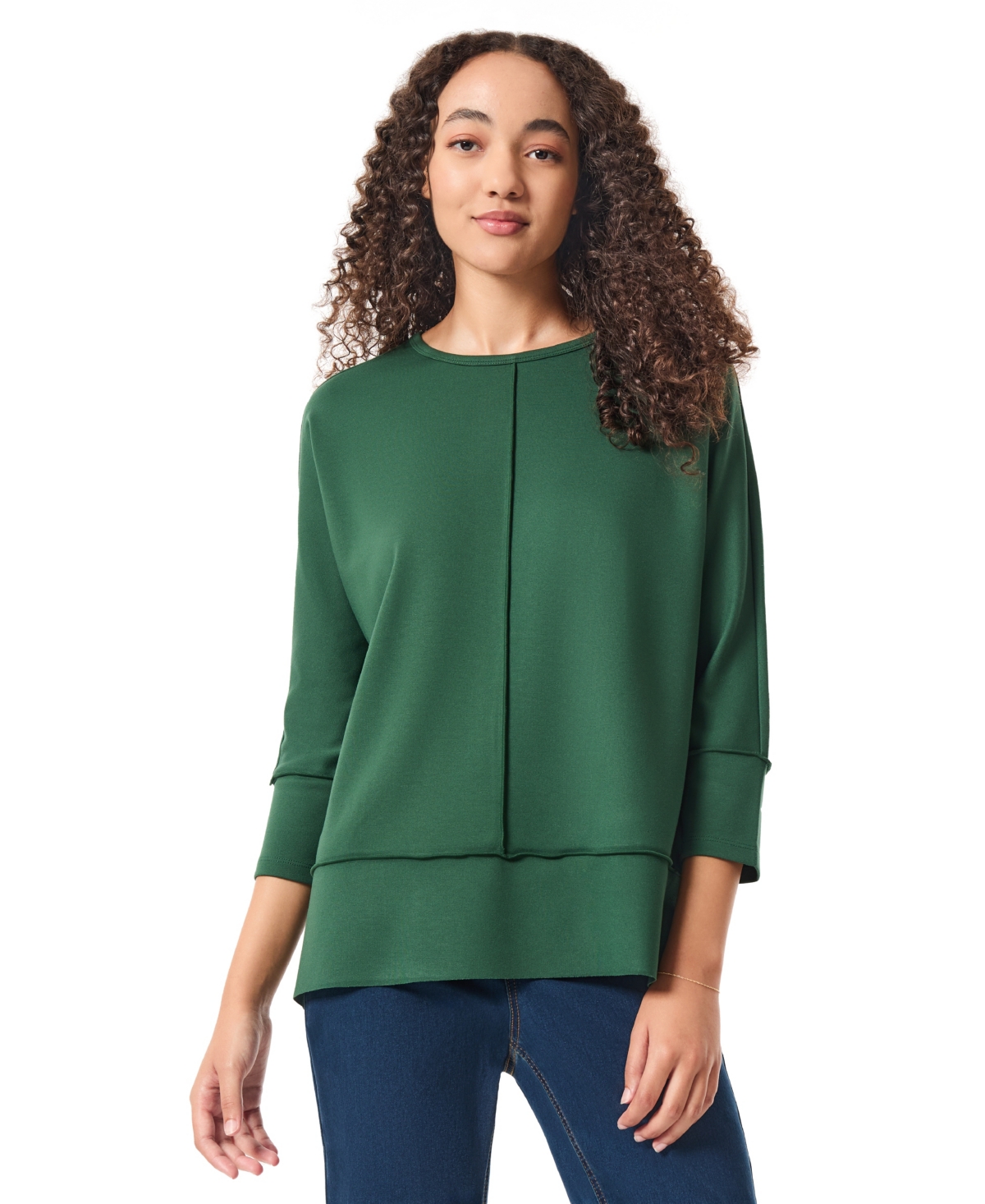 Jones New York Women's Serenity Knit 3/4 Dolman Sleeve Seam Detail Tunic Top - Forest Green