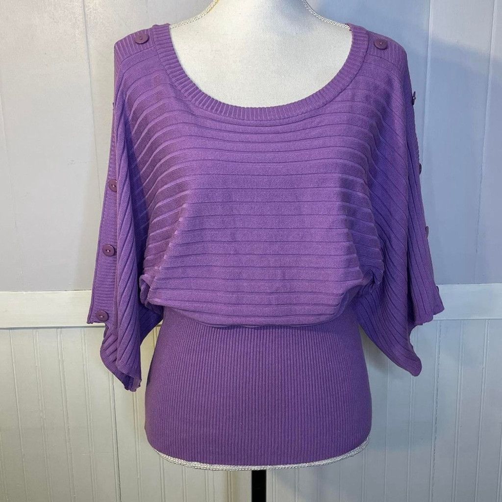 Jos A Bank Y2K Purple Sweater Joseph A. Purple Knit Top, Size L, Women's