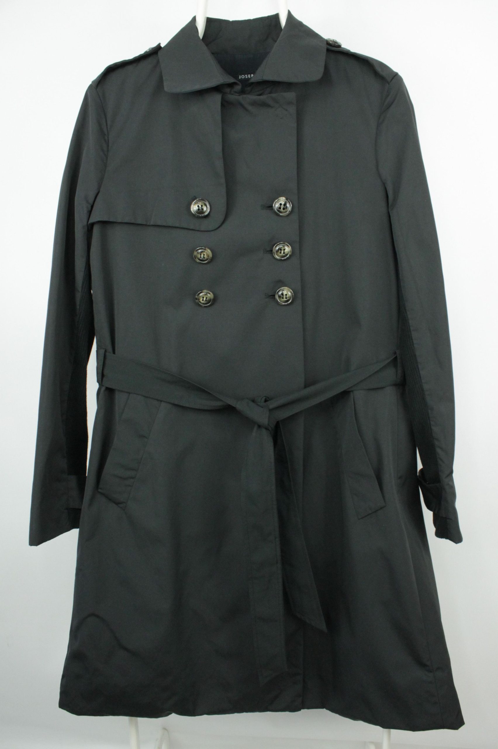 Joseph Double-Breasted Black Cotton Belted Trench Coat, Women's (Size Medium)