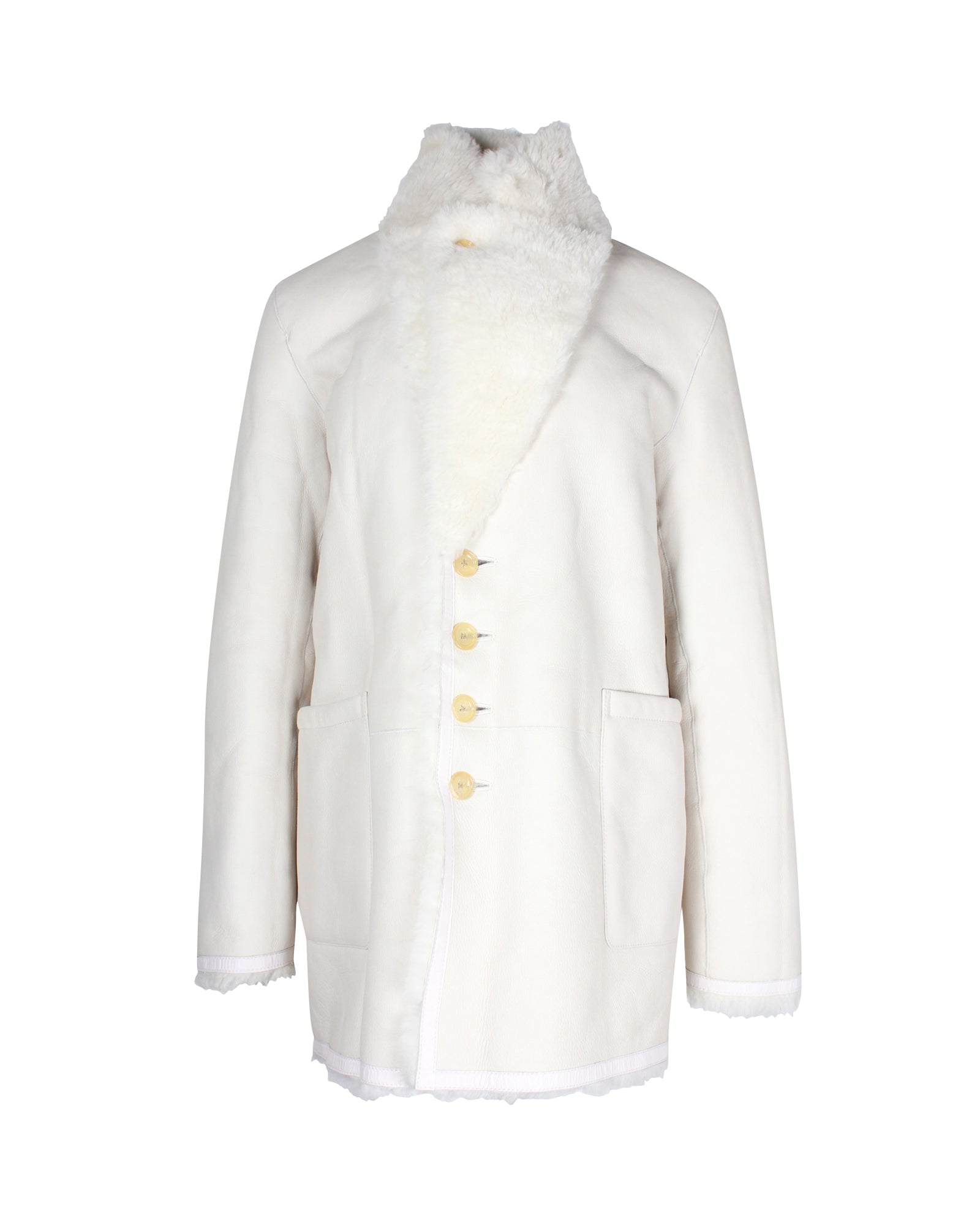 Joseph Lyne Reversible Shearling Coat in White Leather