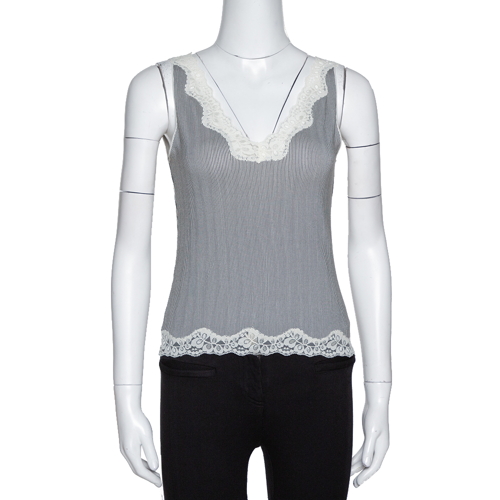 Joseph Monochrome Striped Knit Lace Trim Camisole Top XS