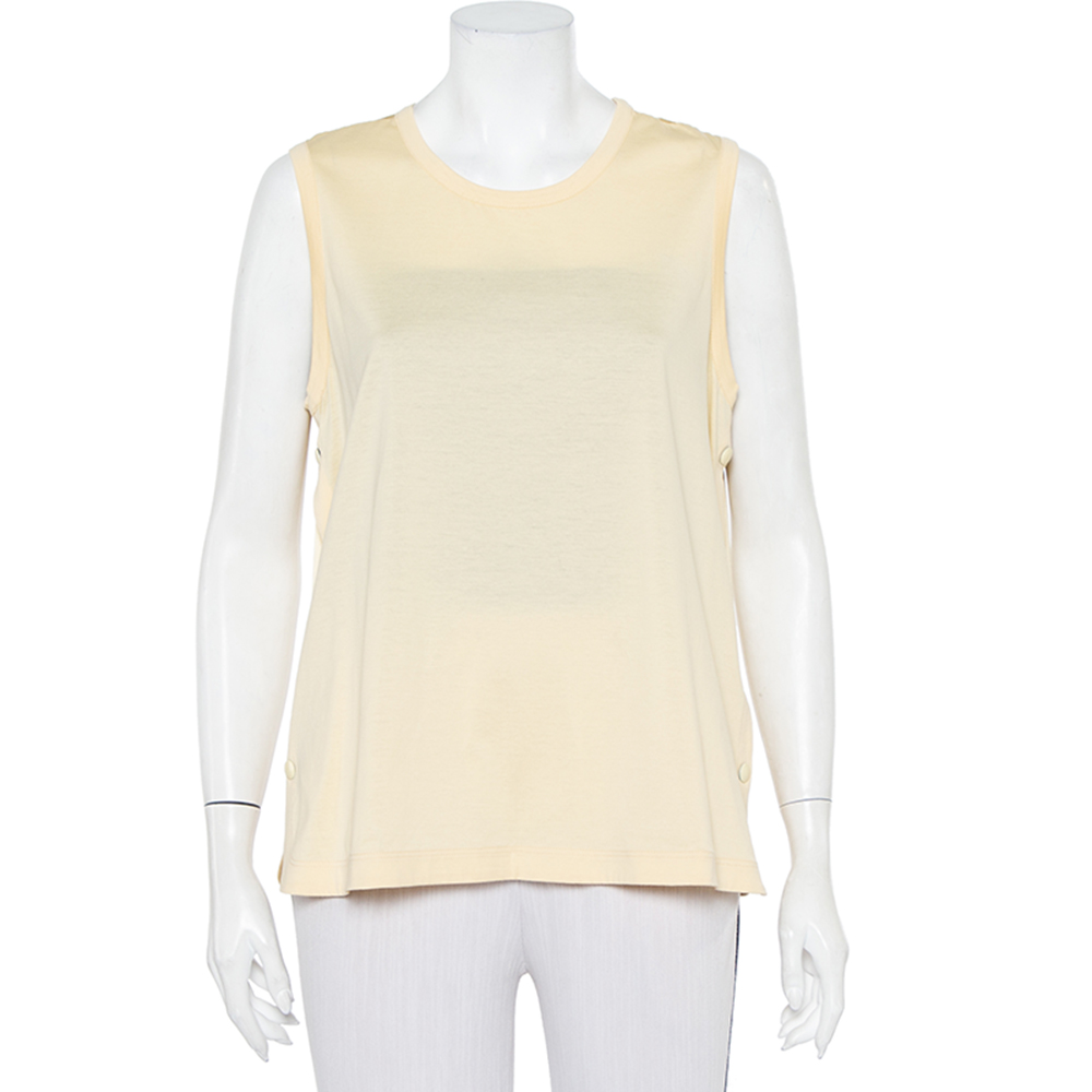 Joseph Yellow Jersey & Silk Satin Side Button Detail Tank Top L