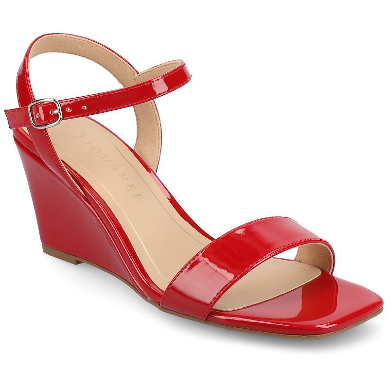 Journee Clayr Women's Ankle Strap Wedge Heels, Size: 6.5, Red Patent