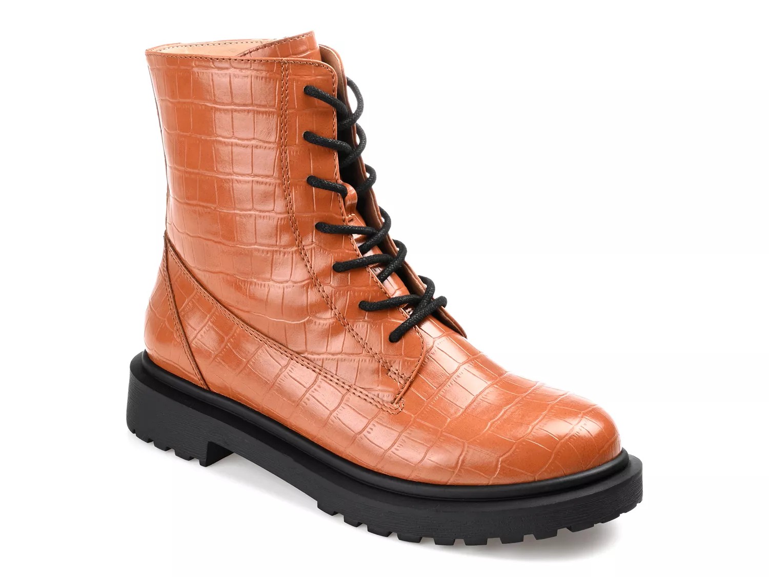 Journee Collection Chandlerr Combat Bootie | Women's | Cognac Croc Print | Size 6 | Boots | Lug