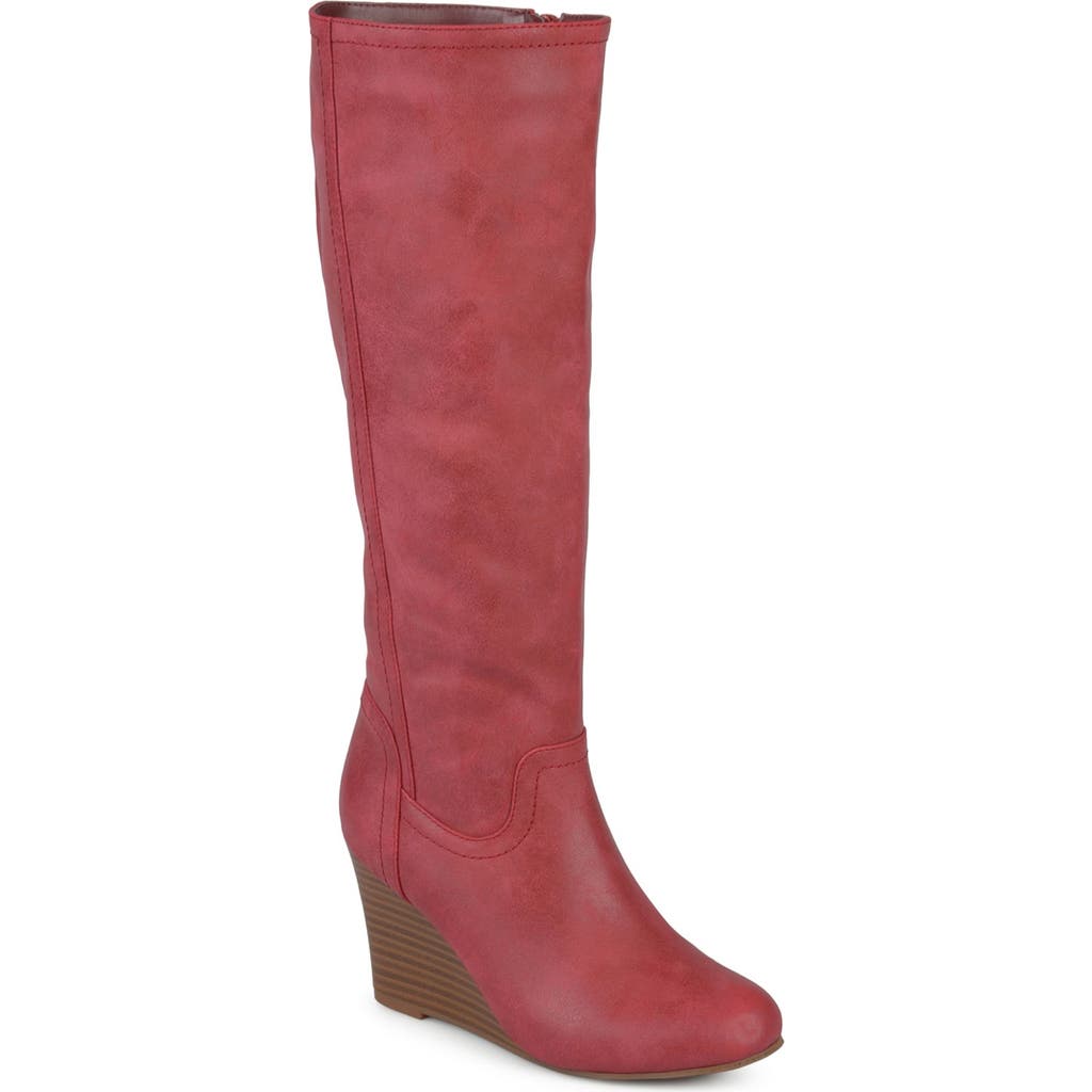 Journee Collection JOURNEE Langly Wedge Heel Tall Boot in Red at Nordstrom Rack, Size 5.5