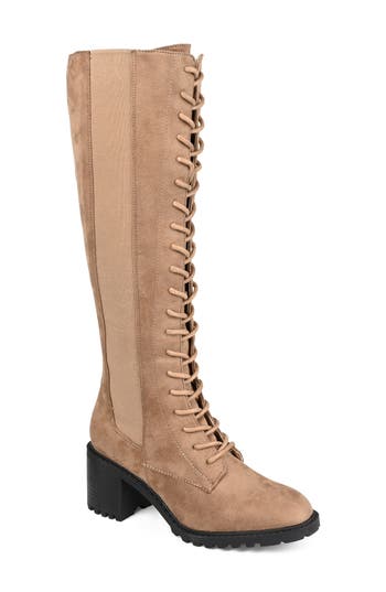 Journee Collection Jenicca Lace-Up Tall Boot - Wide Calf in Taupe at Nordstrom Rack, Size 6