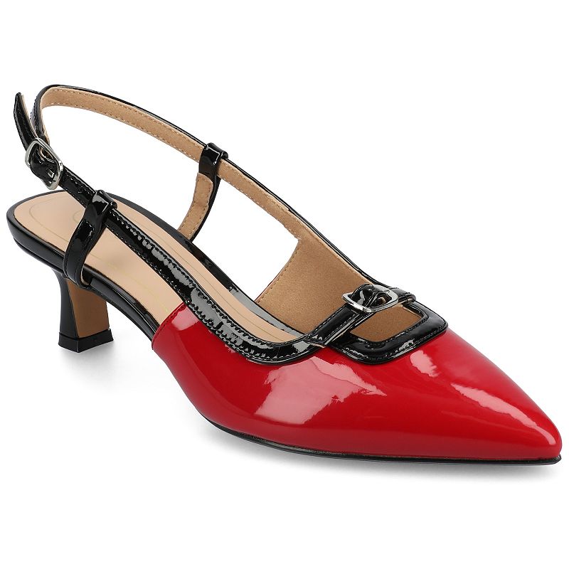 Journee Collection Padma Women's Pointed Toe Kitten Heel Slingback Pumps, Size: 7.5, Patent Red