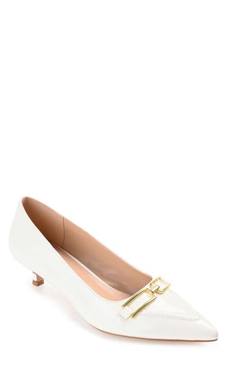 Journee Collection Rumi Metal Bit Kitten Heel Pump in White at Nordstrom Rack, Size 5.5