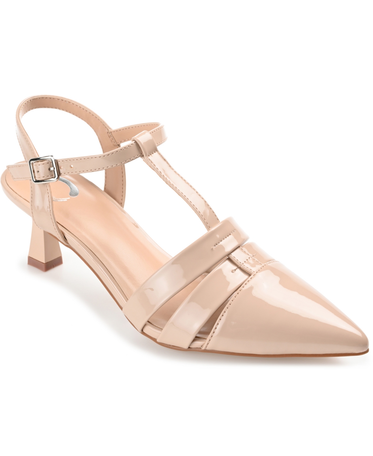 Journee Collection Women's Jazlynn T Strap Kitten Heel Dress Pumps - Nude Patent