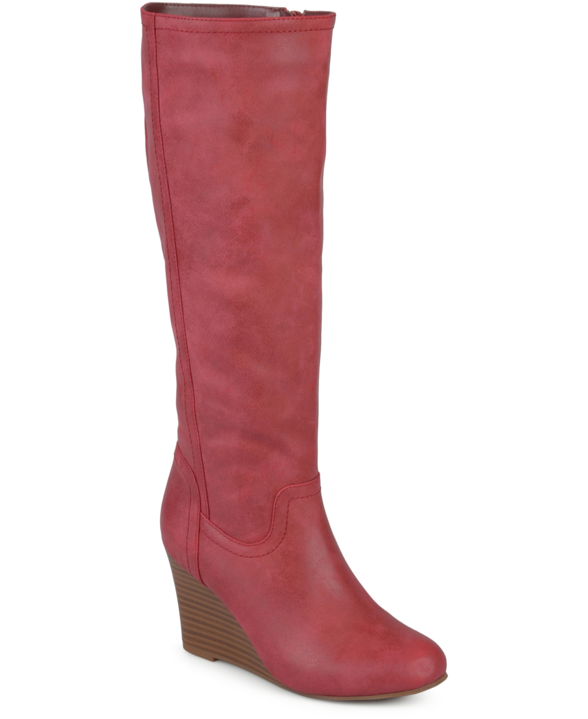 Journee Collection Women's Langly Wide Calf Knee High Wedge Boots - Red