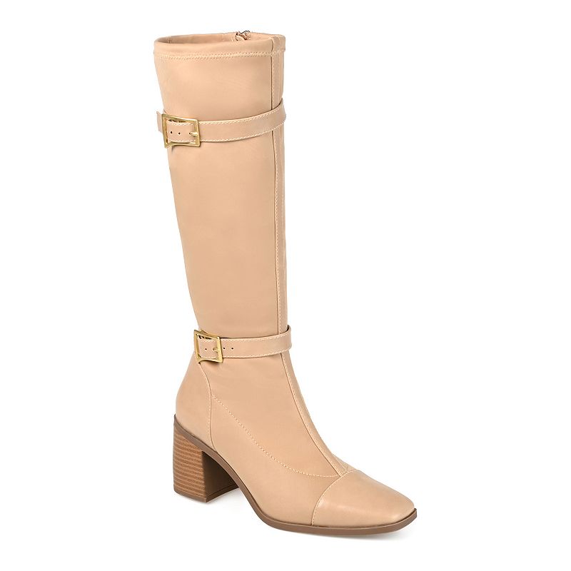 Journee Gaibree Women's Buckle Knee-High Boots, Size: 8.5 W XWc, Beige