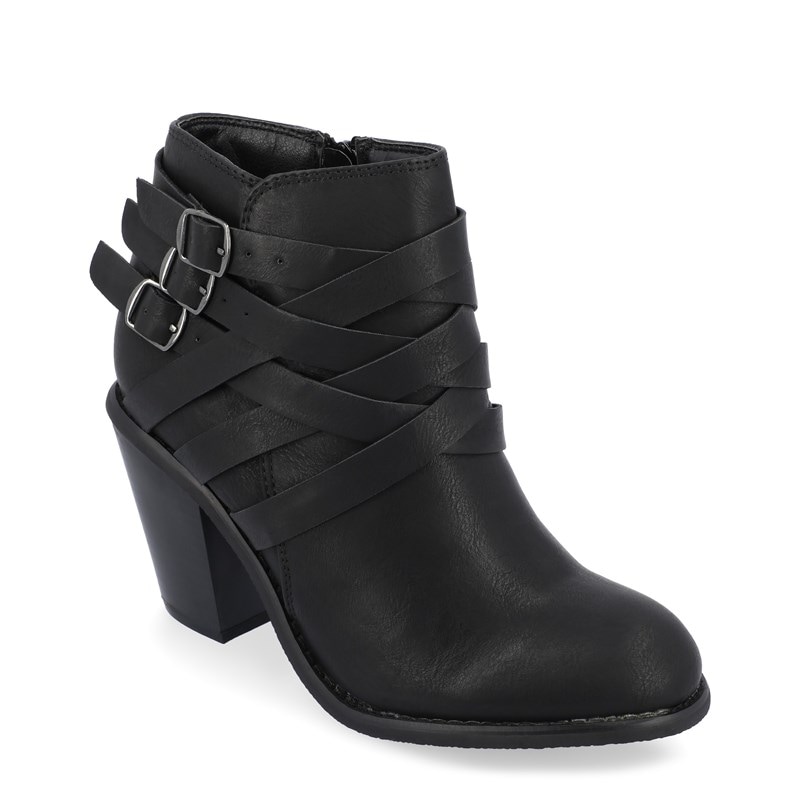 Journee Women's Strap Wide Block Heel Ankle Boots (Black) - Size 6.5 W