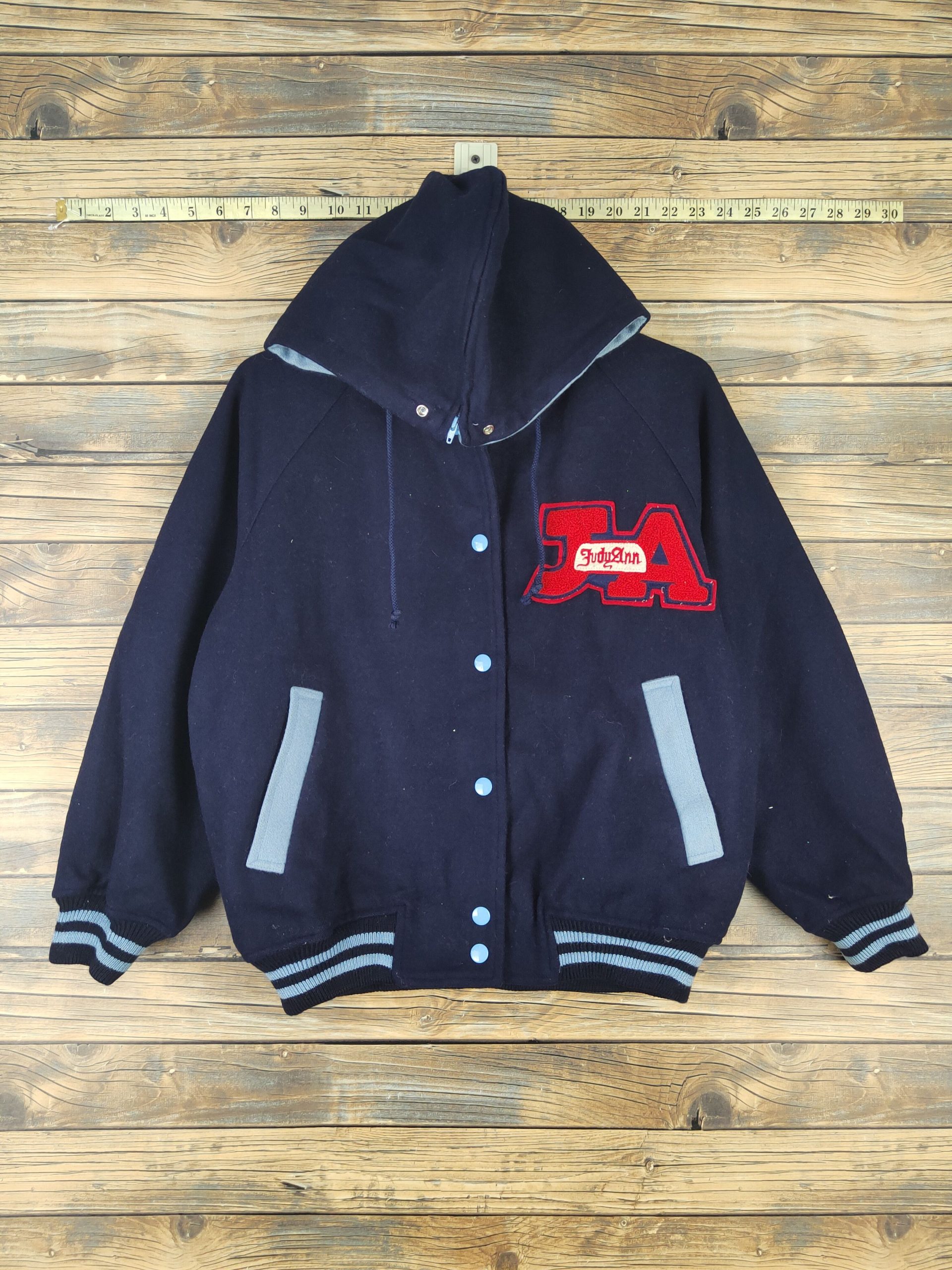 Judy Ann Navy Hoodie Varsity Jackets W1076 in Navy Blue, Women's (Size Medium)