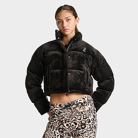 Juicy Couture Women's Velour Bling Puffer Jacket in Black/Black Size XS Velvet/Velour