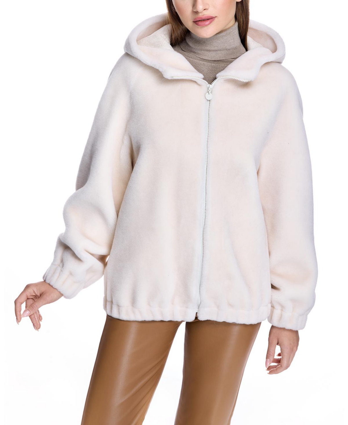 Julia & Stella by Maximilian Women's Hooded Bomber Jacket - Off white