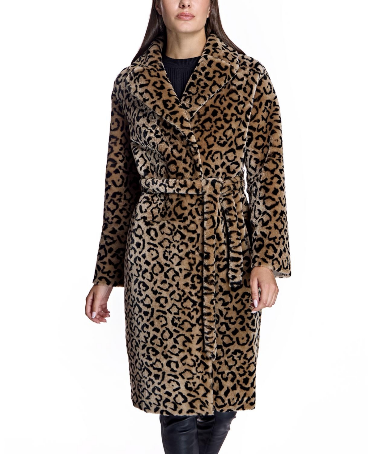 Julia & Stella by Maximilian Women's Reversible Shearling Wrap Coat - Animal print