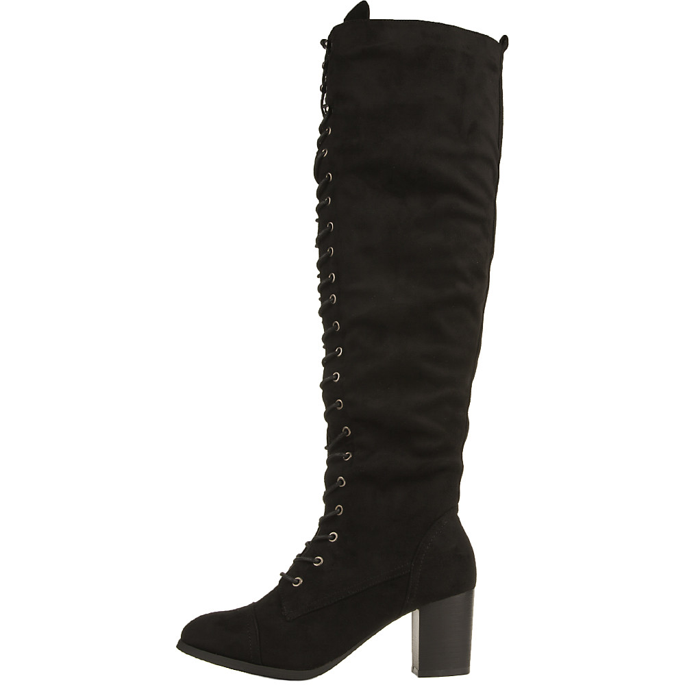 June Knee-High Lace-Up Boot Black