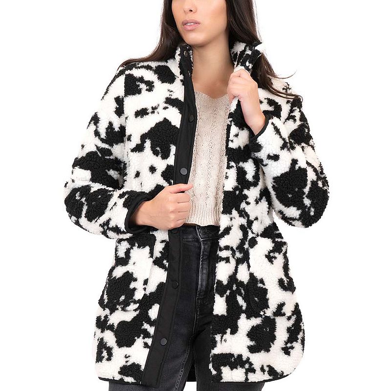 Junior's Coffee Shop Faux Sherpa Anorak Coat, Women's, Size: Medium, Black White