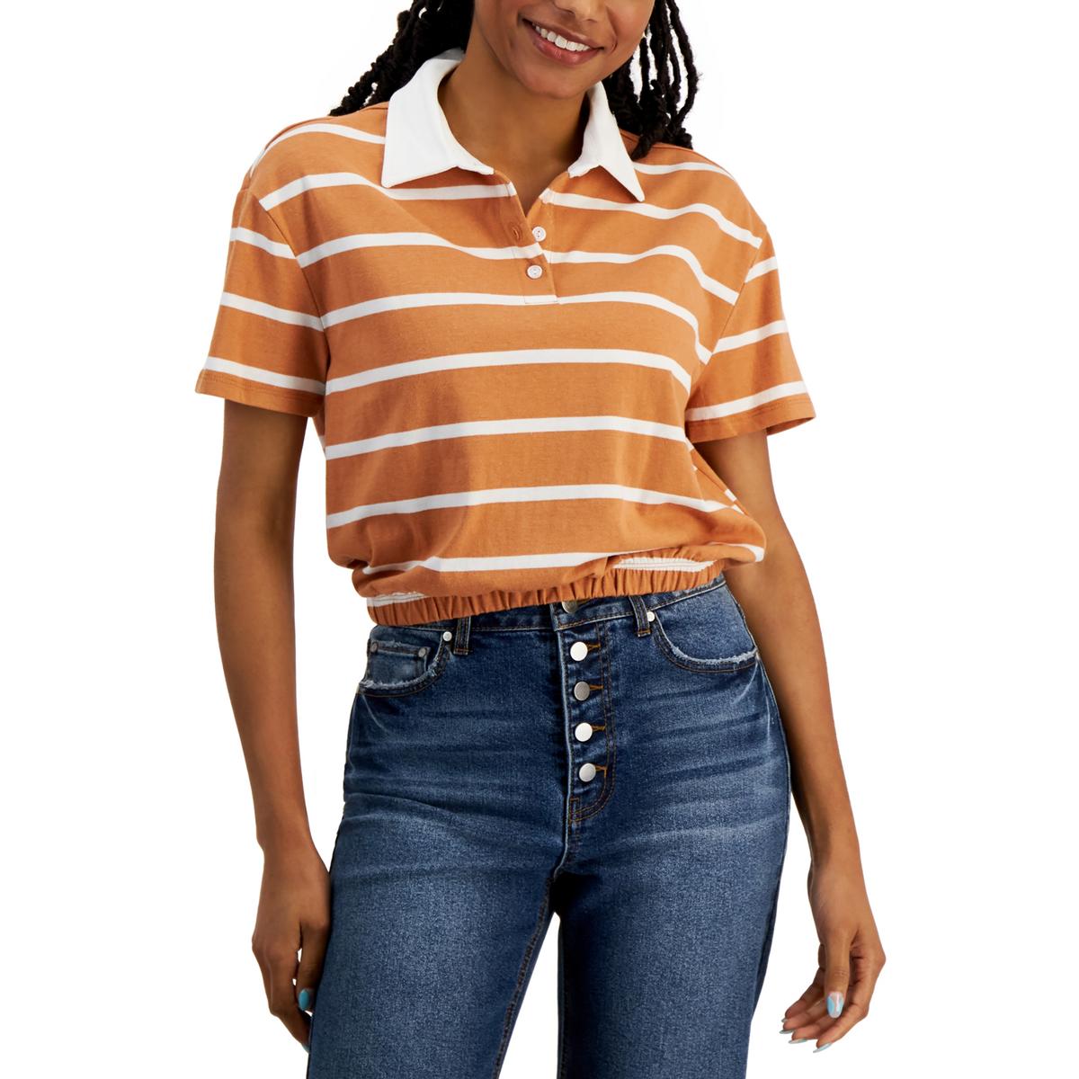 Juniors Womens Cropped Striped Polo Top