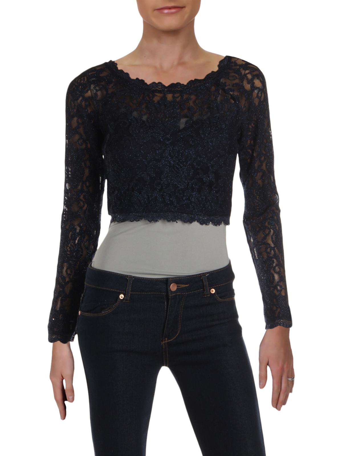 Juniors Womens Lace Glitter Crop Top