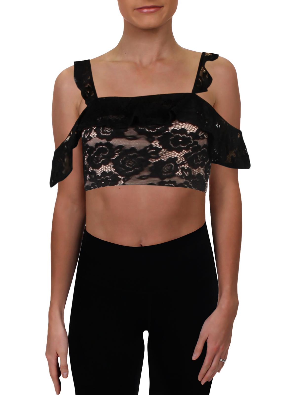 Juniors Womens Lace Off-The-Shoulder Crop Top