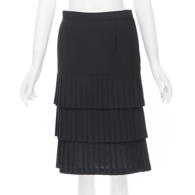 Junya Watanabe 1998 Black Pleated Tiered Hem Pencil Skirt S, Women's (Size 27)