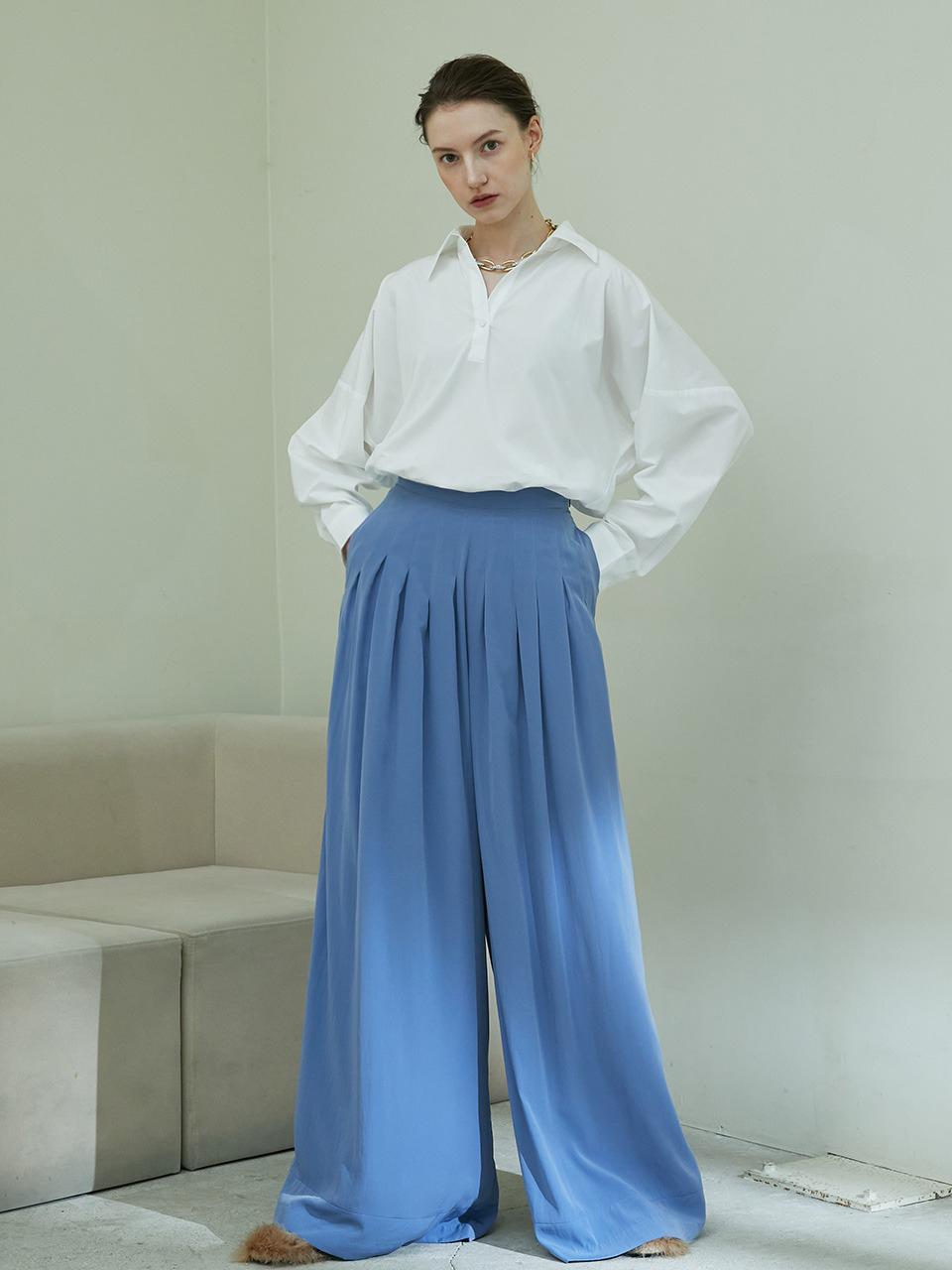 Jupe stitch pleats flared pants - blue