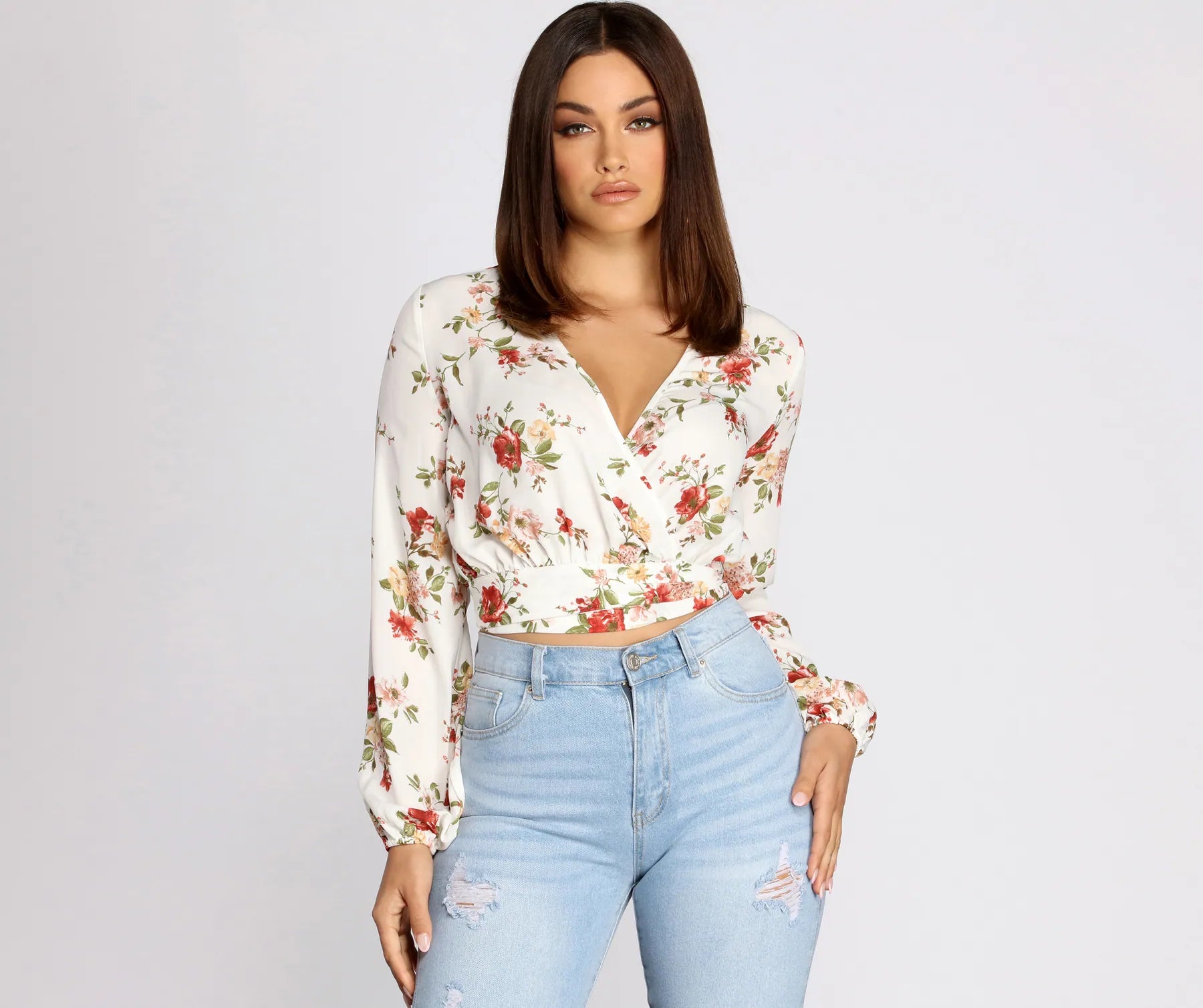 Just Grow For It Floral Wrap Top