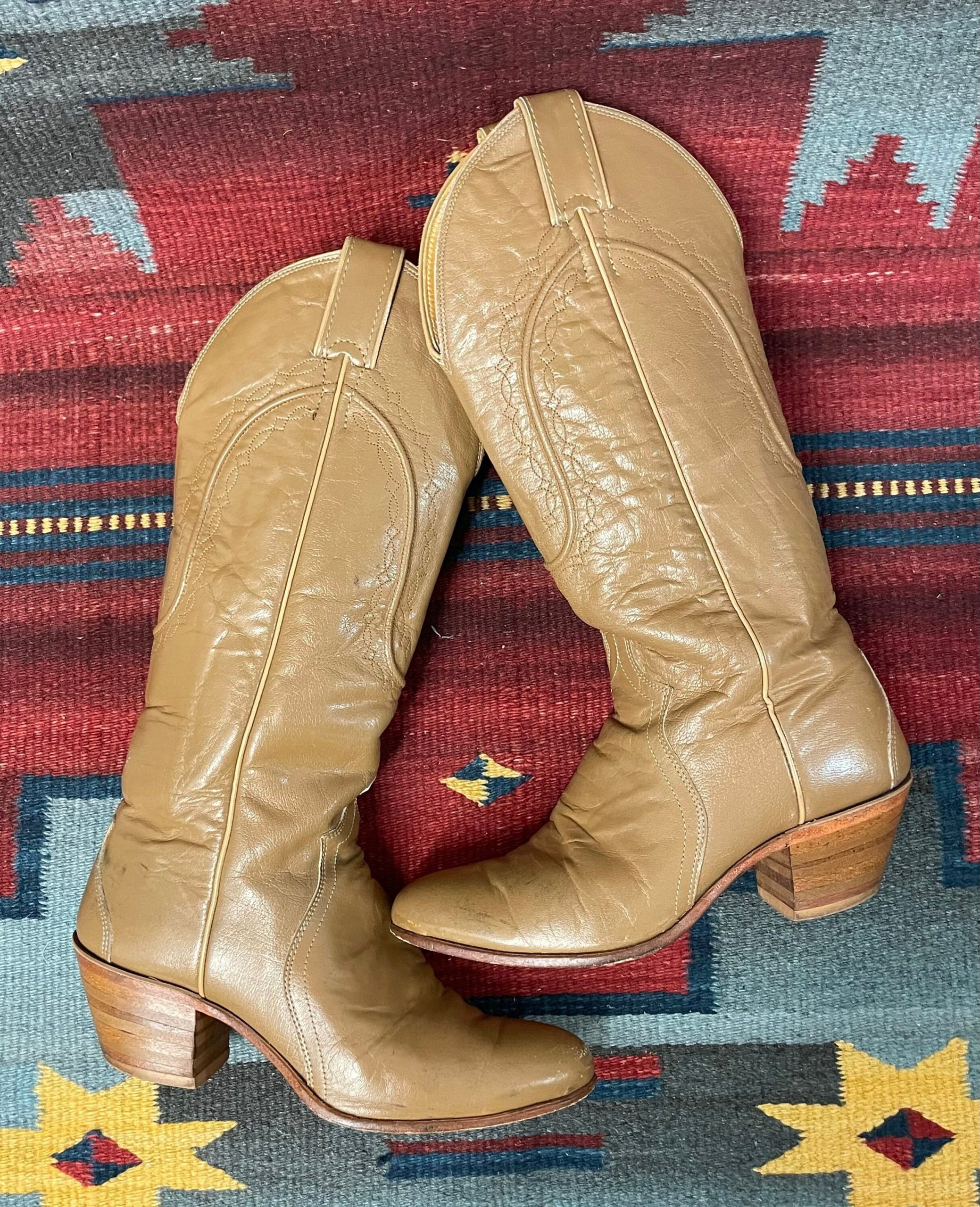 Justin Vintage Made in USA Leather Cowgirl Western Stacked Heel Boots Ladies Size 6