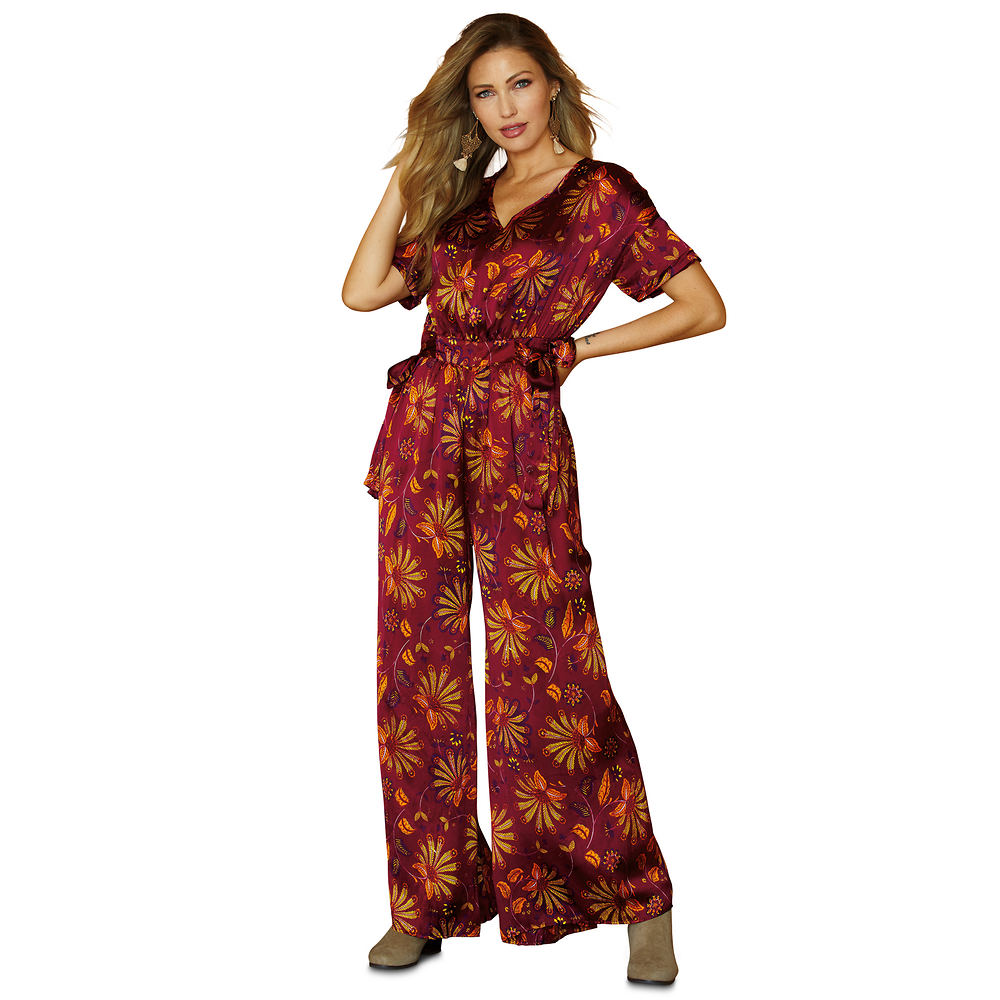 K. Jordan Crinkle Satin Wide-Leg Jumpsuit Multi Pants L-Regular