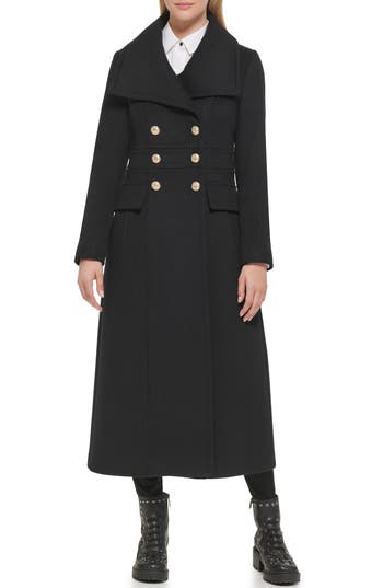 KARL LAGERFELD PARIS Double Breasted Wool Blend Military Coat in Black at Nordstrom Rack, Size X-Small