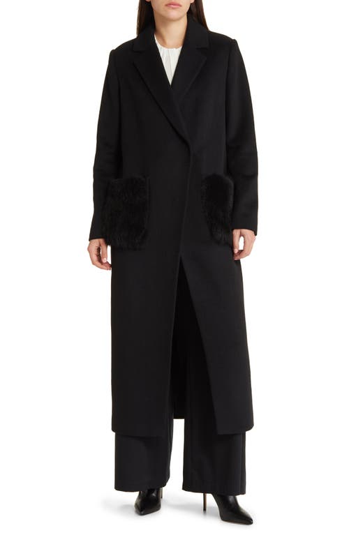 KOBI HALPERIN Channing Genuine Shearling Trim Wool Blend Coat in Black at Nordstrom, Size Medium