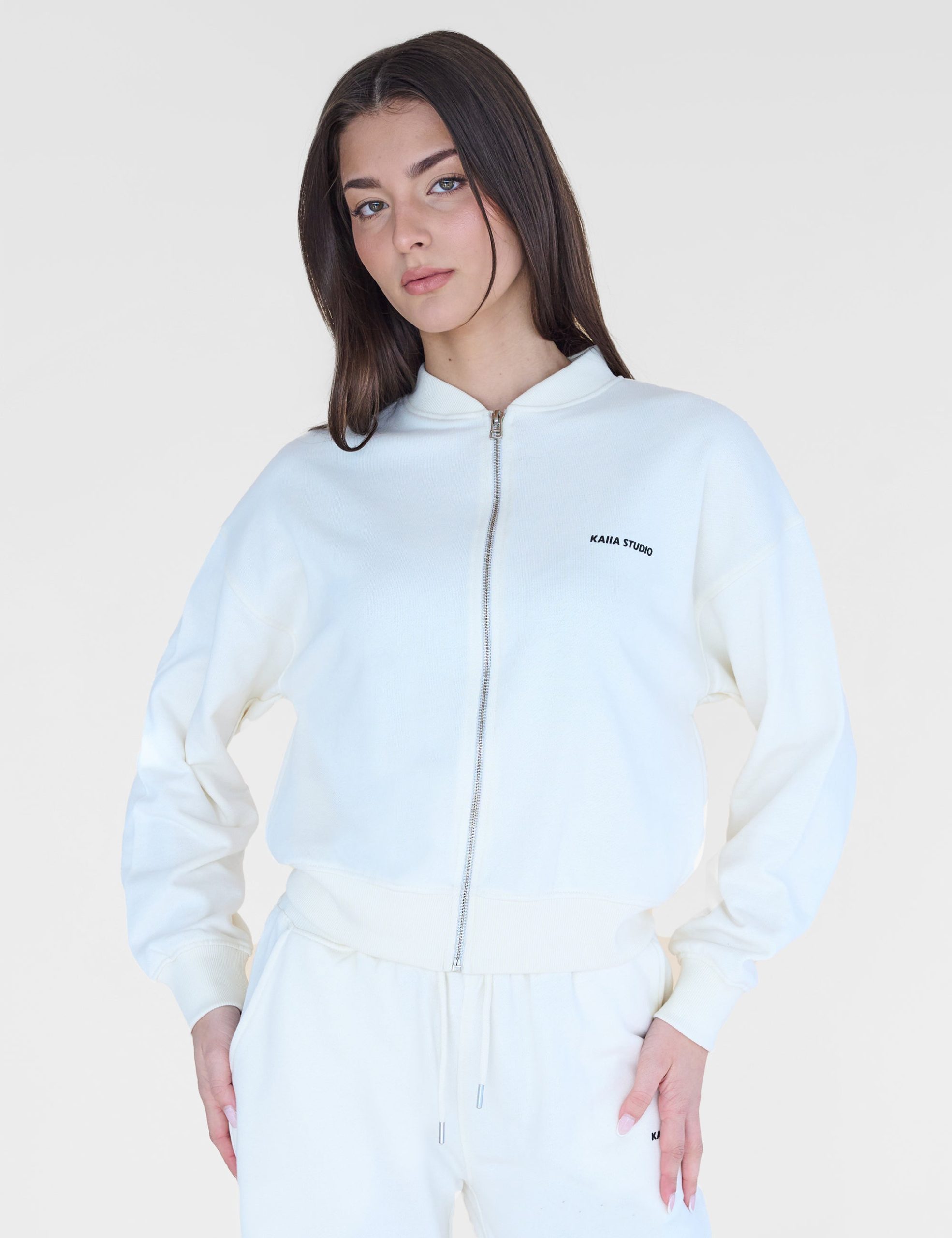 Kaiia Studio Zip Up Sweatshirt Ecru