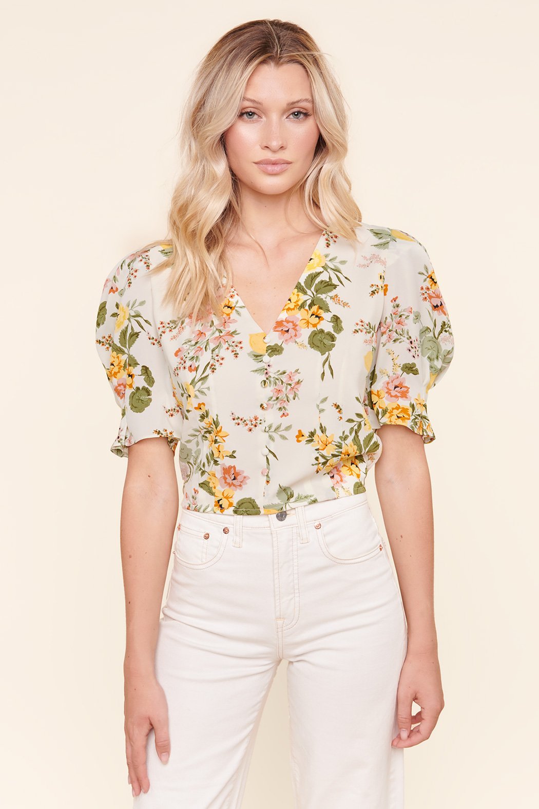 Kailey Floral Print Puff Sleeve Crop Top