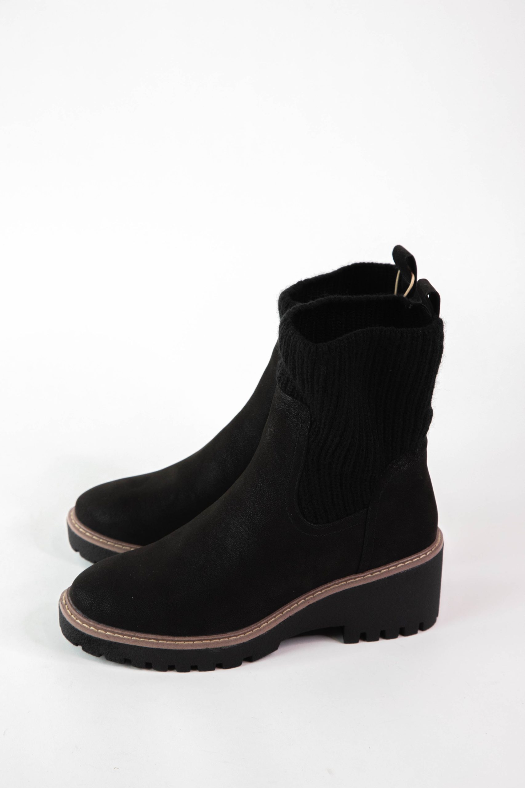 Kara Knit Detail Wedge Boot Black