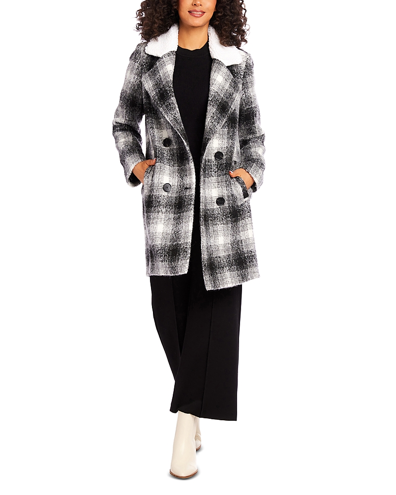 Karen Kane Shearling Collar Plaid Coat