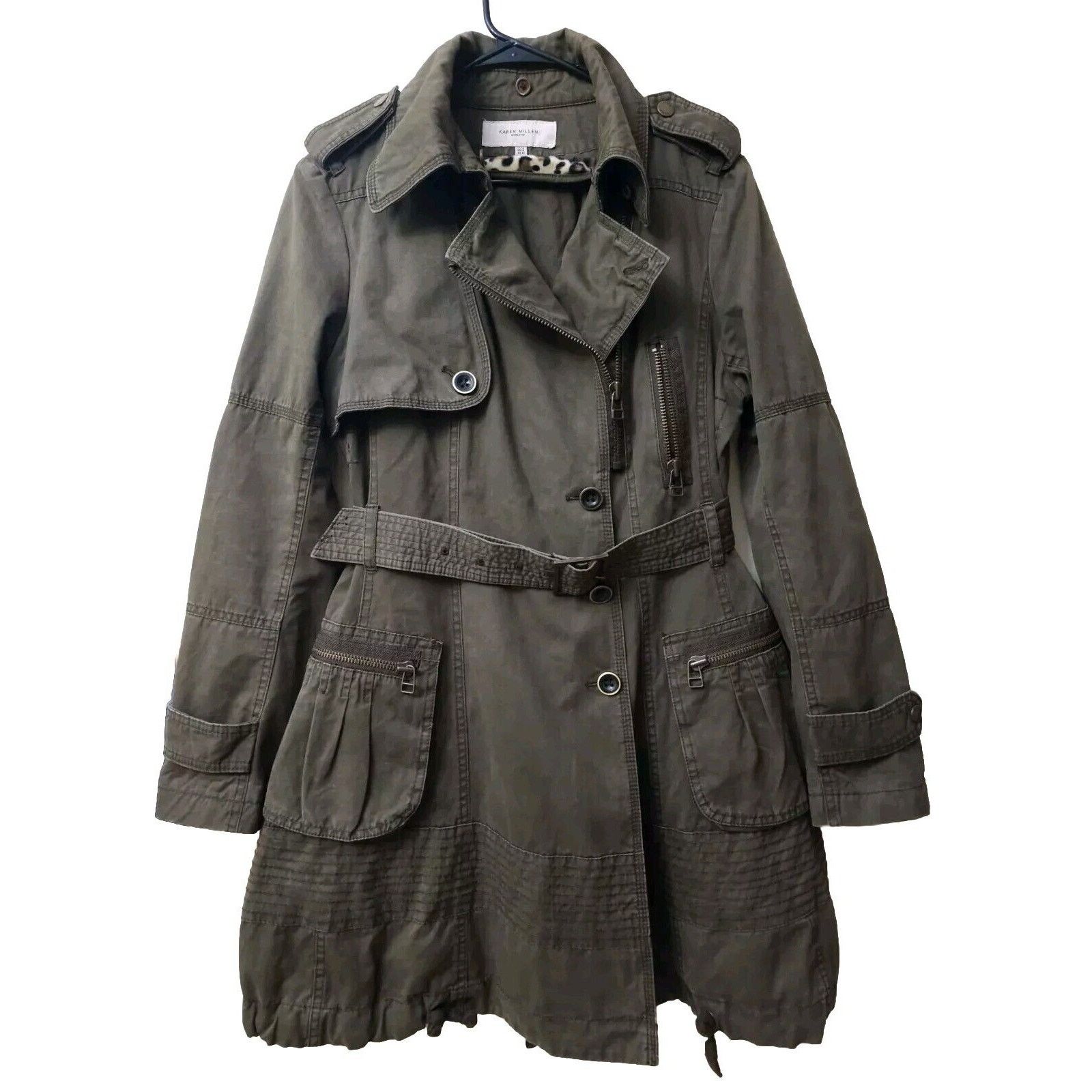 Karen Millen Military Trench Olive Green Coat Size 10, Women's