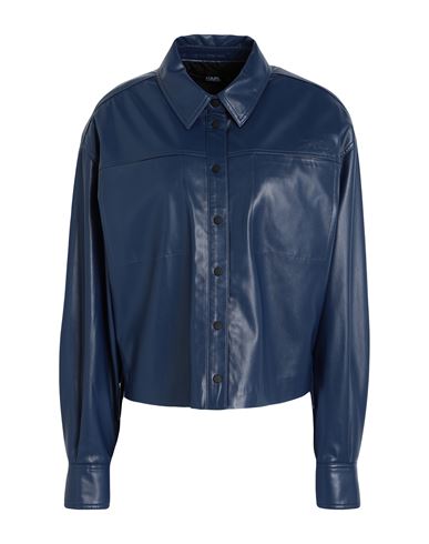 Karl Lagerfeld Faux Leather Shirt Woman Shirt Midnight blue Size 2 Polyester, Polyurethane coated