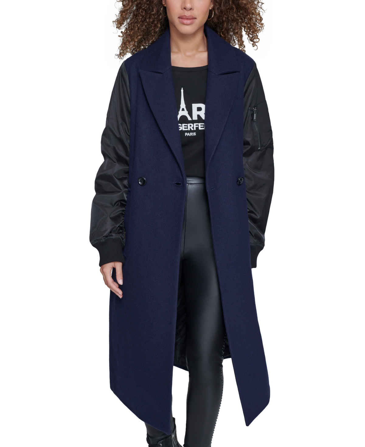 Karl Lagerfeld Paris Women's Double-Breasted Notch-Collar Coat - Navy