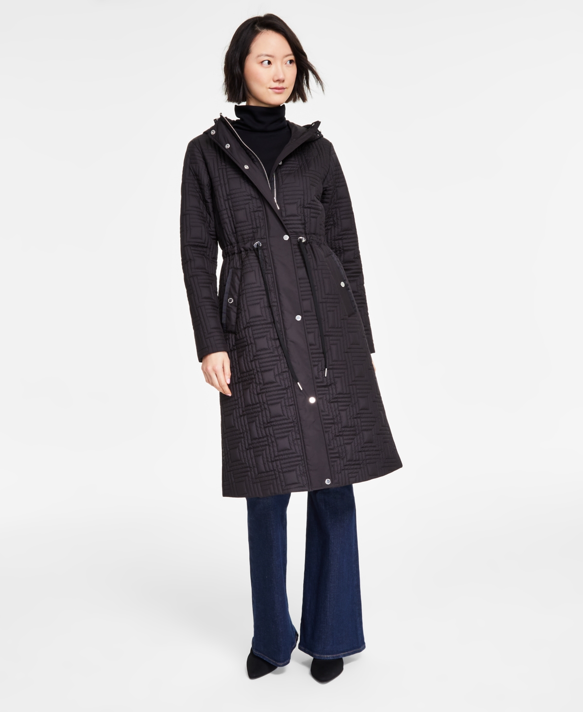 Karl Lagerfeld Paris Women's Hooded Quilted Anorak Coat, Created for Macy's - Black