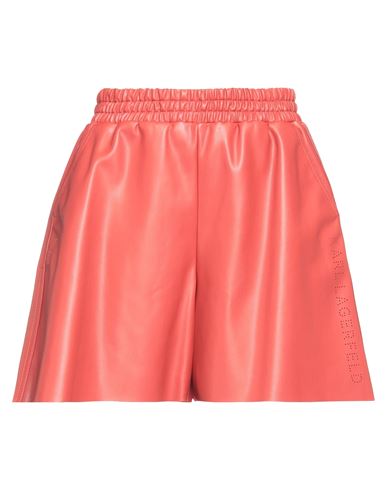 Karl Lagerfeld Perforated Faux Leather Shorts Woman Shorts & Bermuda Shorts Brick Size 4 Polyester, Polyurethane coated