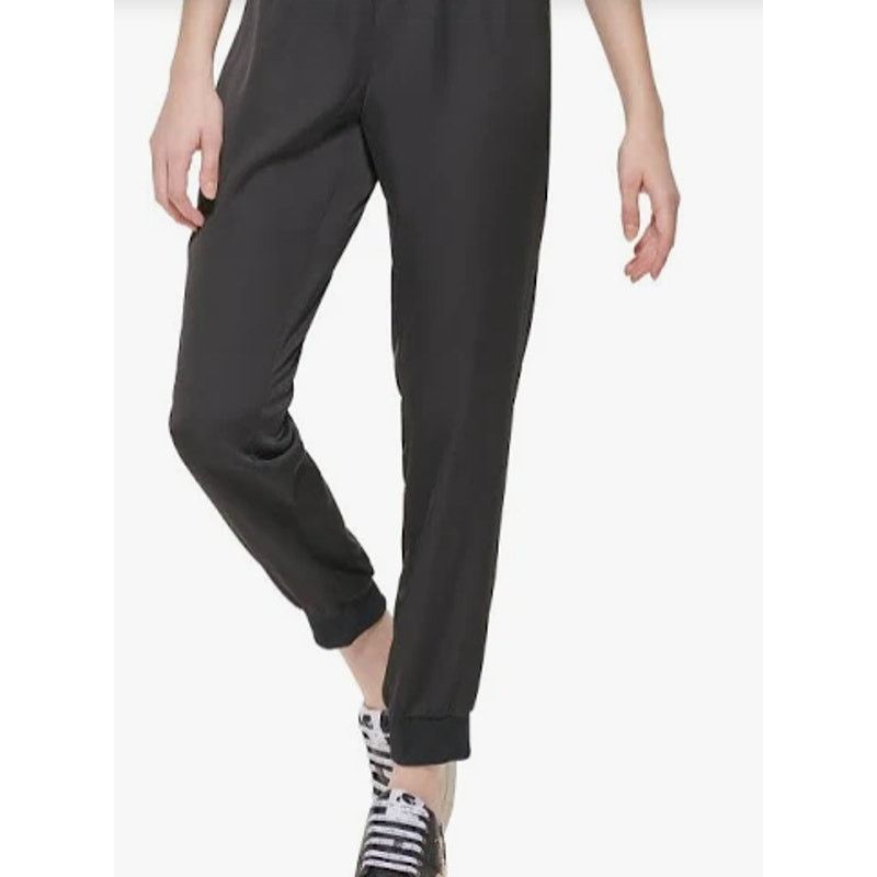 Karl Lagerfeld Satin Joggers Lace Trim Back Drawstring M in Black, Women's (Size 30)