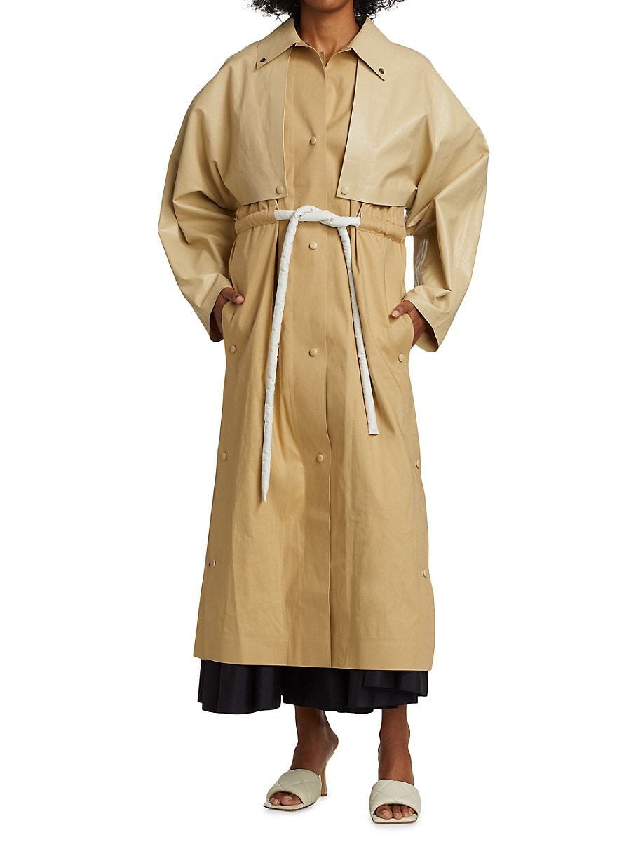 Kassl Women's Cape Drawstring Trench Coat - Beige - Size L