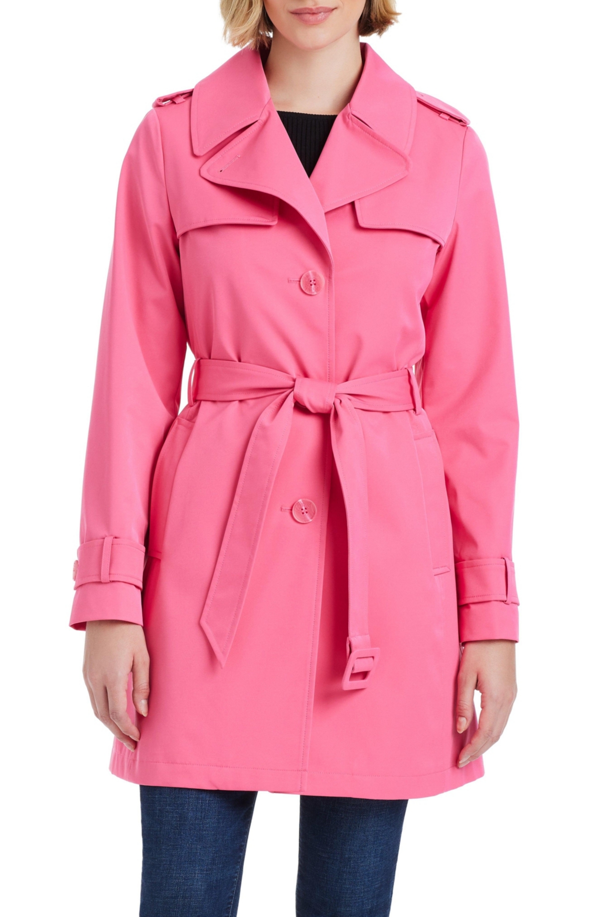 Kate Spade New York Women s Short Single-Breasted Pleated Back Trench Coat - Watermelon pink